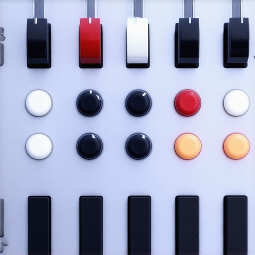 Close-up of a professional editing control surface with customizable knobs and touch strips.