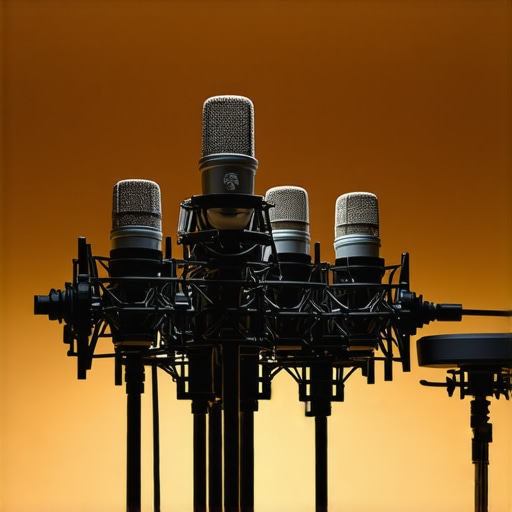 Array of high-fidelity microphones capturing 3D audio environment in a studio setting