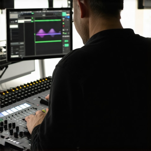 Professional video editing setup featuring a customizable control surface and ergonomic accessories