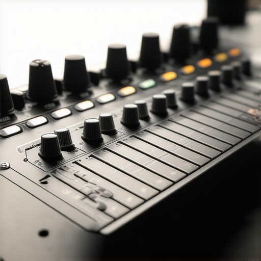 Close-up of professional-grade ergonomic control surface with customizable tactile dials and modular components.