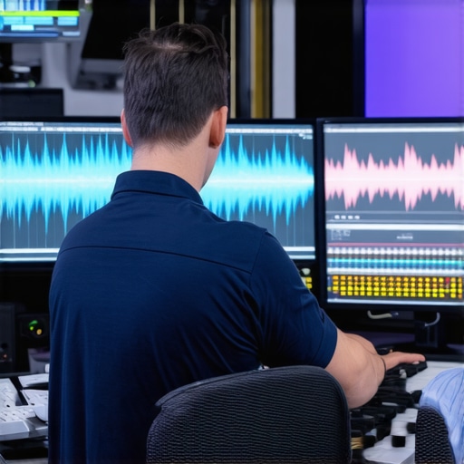 Audio engineer working on spectral editing in studio
