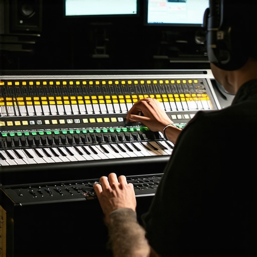 Audio engineer optimizing spectral content with editing software in a sound studio
