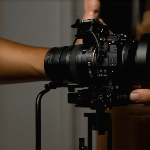 Videographer adjusting camera shutter speed for professional-quality footage.