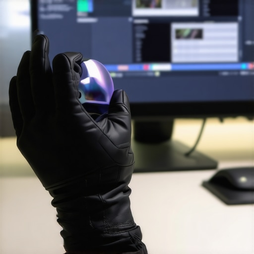 A sleek haptic glove illustrating tactile technology in a digital editing environment