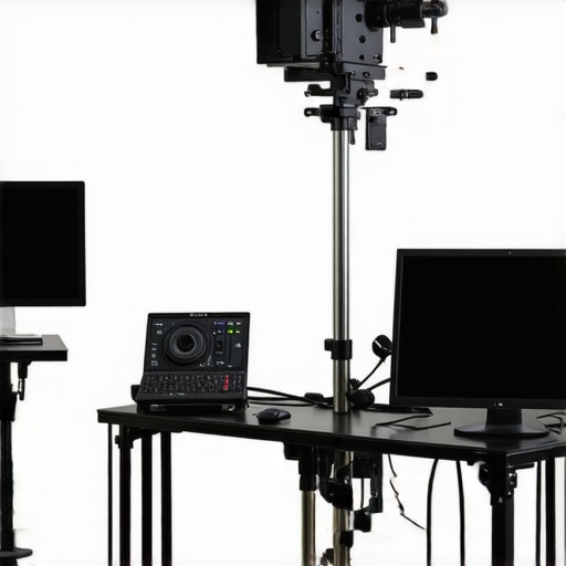 Studio setup featuring motorized sliders and control consoles for video editing