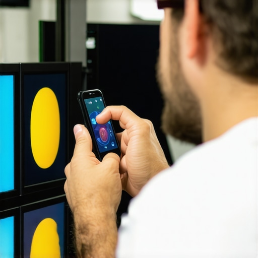 Colorist working with calibration tools for mobile screen accuracy