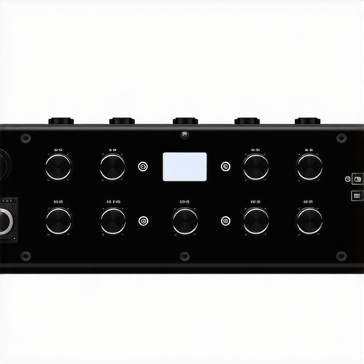 A futuristic modular control panel with swappable tactile modules for video and audio editing.