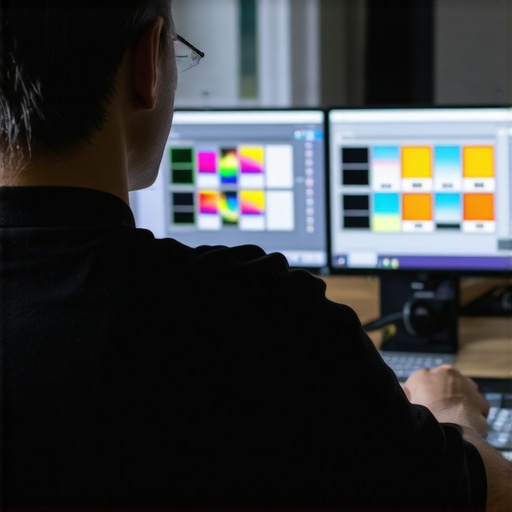 Editor analyzing color consistency across various monitors and mobile screens.