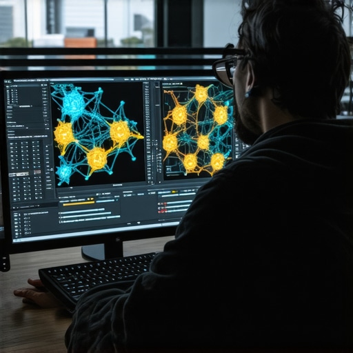 Editor using AI-enhanced tools on a computer for precise video improvements.