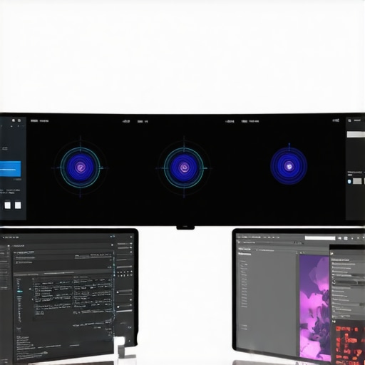Modern editing room with neural network technology for video and photo editing.