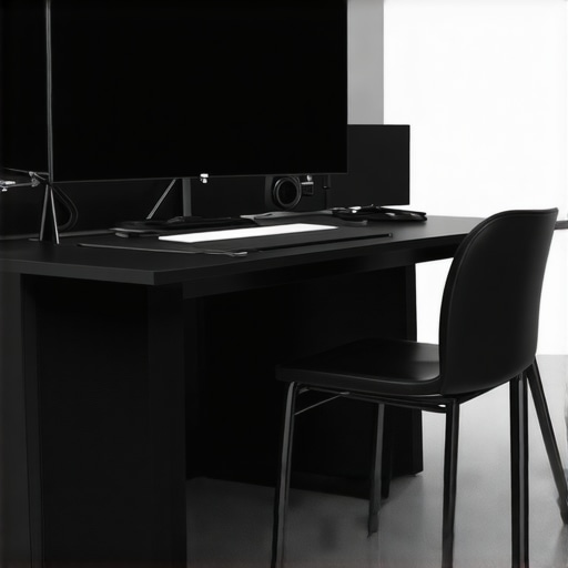 A modern editing studio featuring neural interface devices and customizable control surfaces for creative professionals.