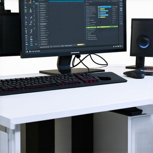 Futuristic editing workstation with haptic control surface and high-performance data servers