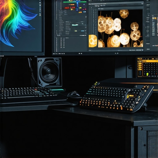 A professional editing workstation featuring high-end GPU and ultra-fast monitor for synchronized editing