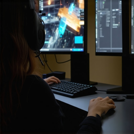 Futuristic editing workspace with holographic displays and neural interfaces
