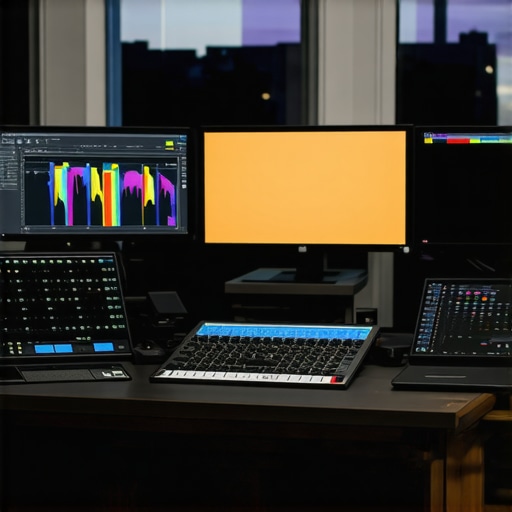 High-quality professional color grading setup with calibrated displays and control panels.