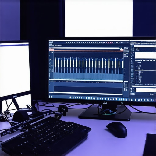 A technician calibrating a professional editing monitor with calibration tools in a studio environment