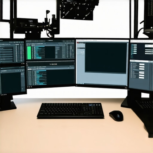 A modern video editing workstation showing multiple screens and proxy file management icons