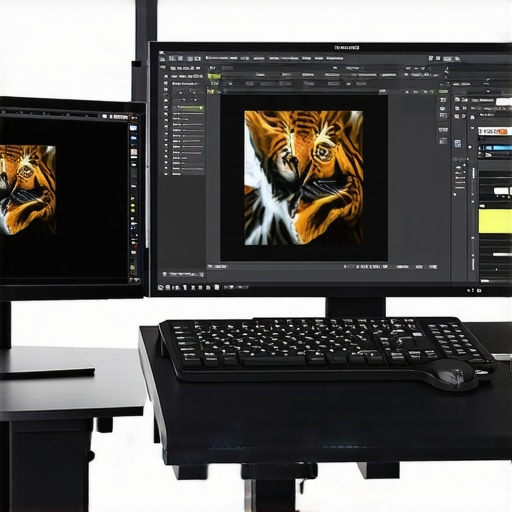 Photo of a professional photo editing workstation showing tactile gear and calibrated monitor