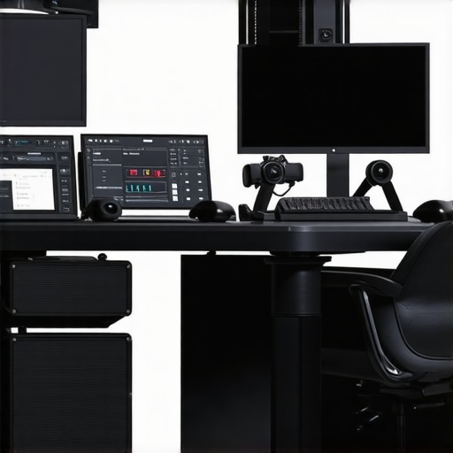 A professional multimedia editing setup with modular hardware components and high-speed interfaces.