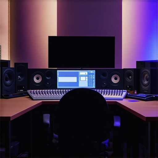 A modern editing workspace featuring adjustable lighting, acoustic panels, and smart control interfaces.