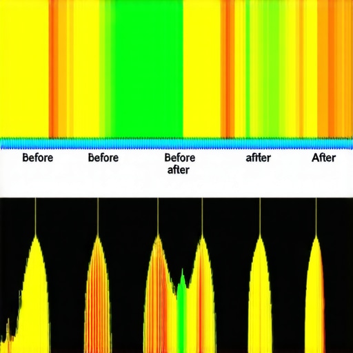 Spectral analysis interface displaying reduction of metallic ringing in vocals