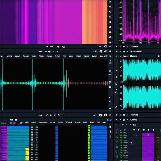Editor analyzing spectral graphs on multiple screens during noise management process.