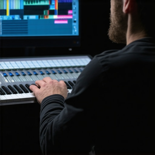 Audio engineer analyzing spectral data on a computer screen for subtle sound adjustments