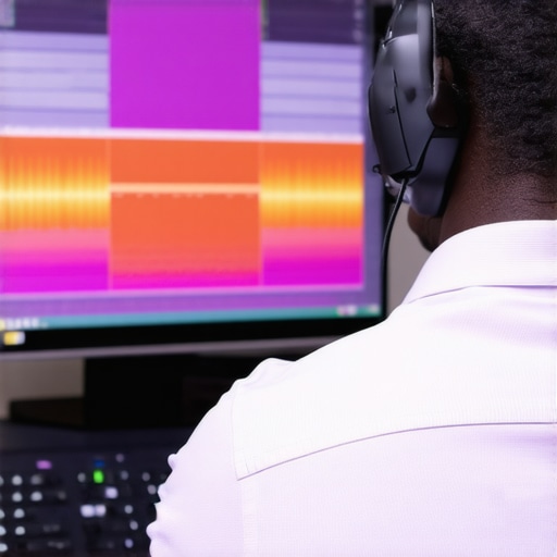 Audio engineer adjusting spectral masks on a computer screen with detailed spectrogram visuals.