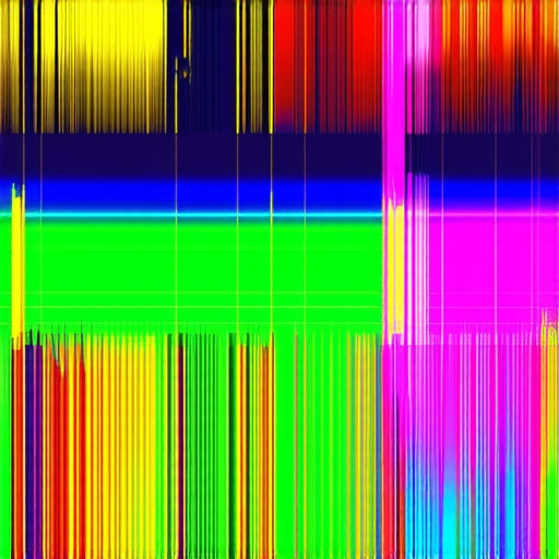 Colorful spectrogram illustrating frequency distortions caused by audio clipping