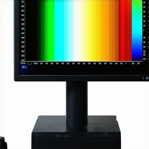 A spectrometer device measuring display colors for precise calibration.