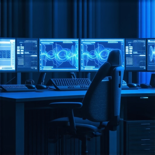 A modern editing studio with advanced hardware and holographic controls