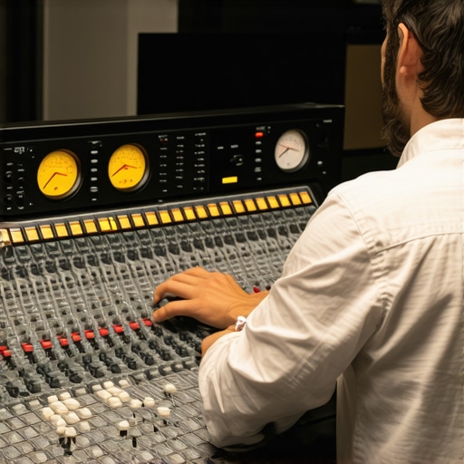 Advanced Audio Level Monitoring Engineer monitoring audio levels with professional equipment in studio