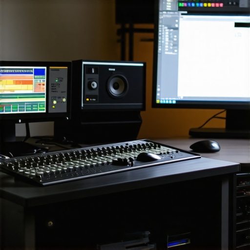 Advanced Editing Control Surface Setup A professional editing workspace featuring a customizable control surface and high-precision monitor.