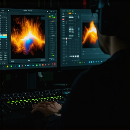 Advanced Editing Environment with AI Integration Video editing workstation showcasing color grading and AI features