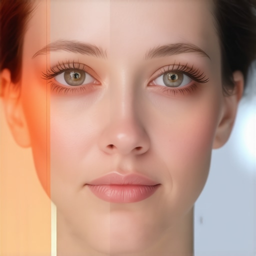 Illustration of layered masking applied to a detailed portrait, showing mask zones and AI enhancements for skin detail preservation.