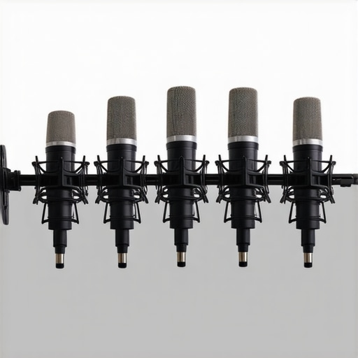 Professional array microphone with beamforming capabilities capturing sound in a studio