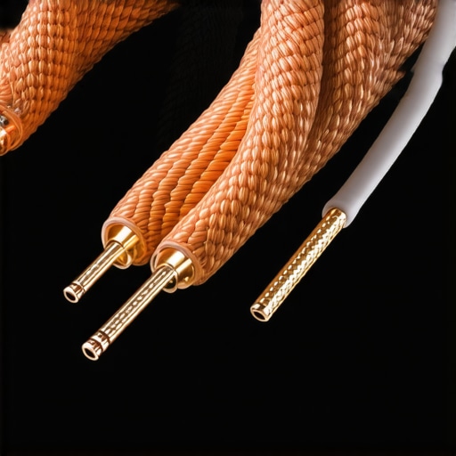Detailed view of high-quality audio cable with multiple shielding layers and twisted conductors.