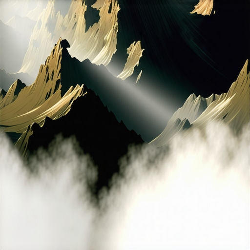 Atmospheric Mountain Landscape A mountain scene with mist, warm sunlight, and layered atmospheric haze