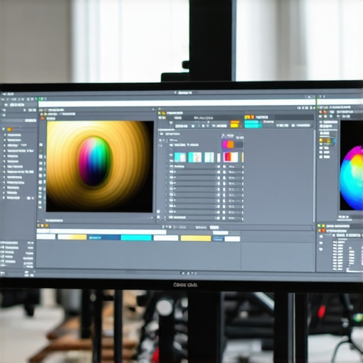 Color Calibration in Progress Professional monitor with calibration tools demonstrating color accuracy