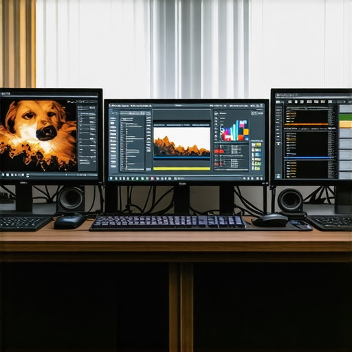 Color Grading Workspace for Professional Video Editing High-end professional monitoring setup used for color grading and exposure control