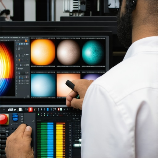 Expert color grading interface with nodes and scopes Colorist working on detailed color corrections using advanced software