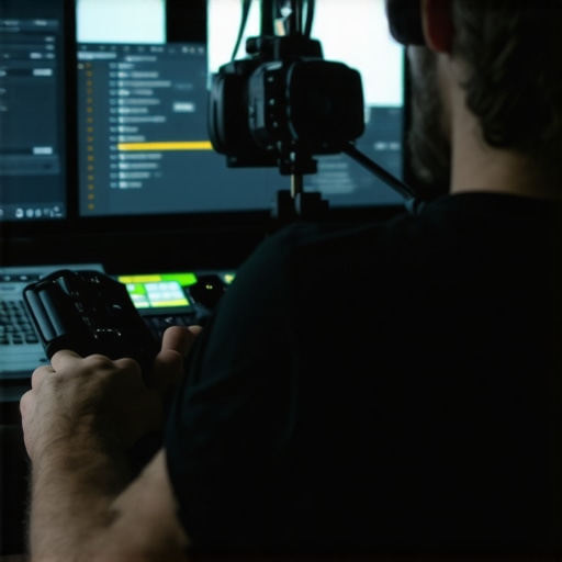 Close-up of hands manipulating mask controls on professional editing software