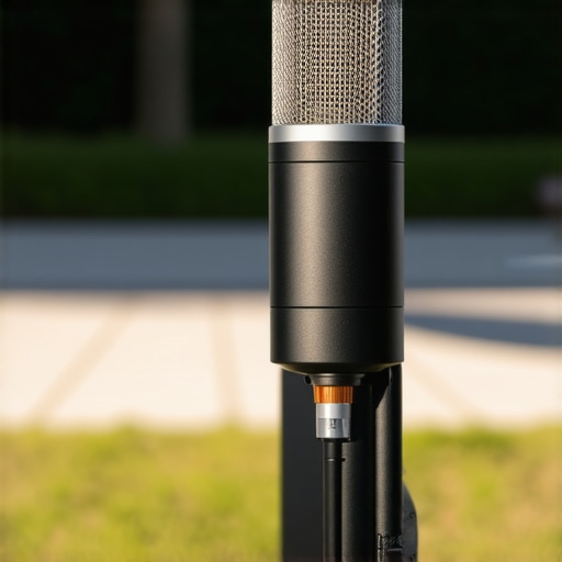 Advanced microphone array with environmental sensors and AI control in outdoor setting.