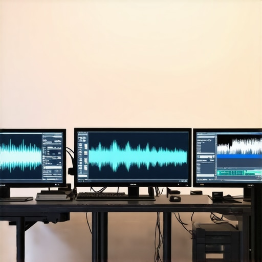 Advanced HDR color grading setup with professional monitors and tools