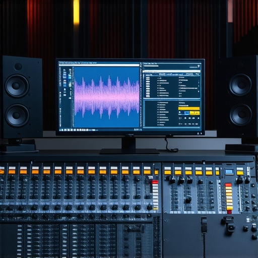 High-End Editing Studio Setup Professional editing workspace with multiple monitors and control surfaces