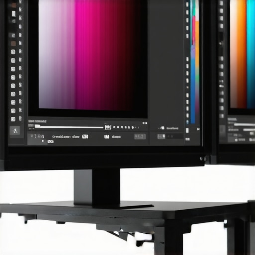 High-Precision Color Calibration Setup Professional monitor being calibrated with hardware device for accurate color grading.