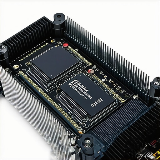 Close-up of a high-end SSD cooling system with microfluidic cooling in a professional editing workstation