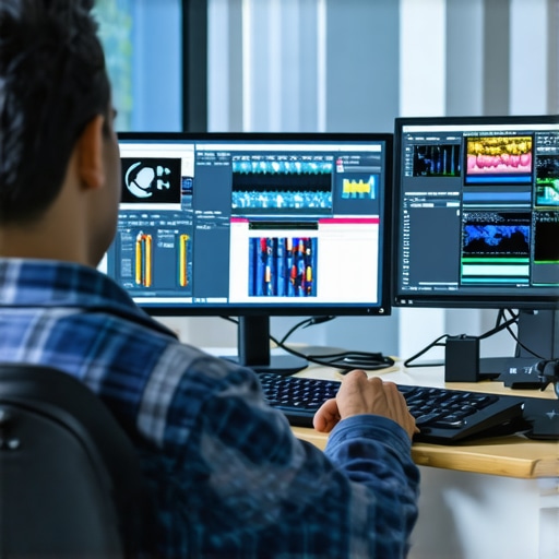 Integrated Editing Workflow Professional multimedia editor coordinating multiple software tools with hardware interfaces
