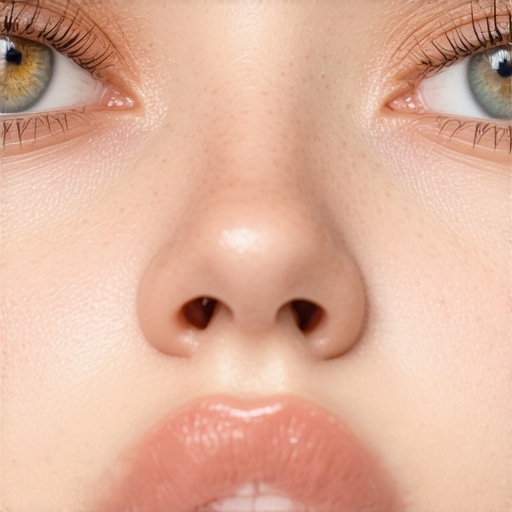 Illustration of facial skin with masking zones and preserved micro-texture.