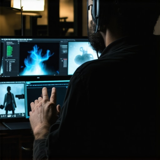 Mastering Layered Effects in Post-Production Video editor creating intricate transition effects using layered masking and compositing techniques.